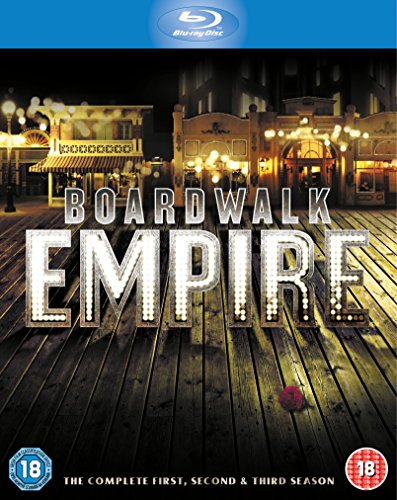 Boardwalk Empire Blu-ray cover with wooden boardwalk and illuminated title.