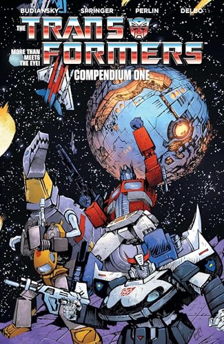 Comic book cover featuring Optimus Prime and other Transformers characters against a starry space background.