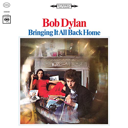 Bob Dylan's "Bringing It All Back Home" vinyl album cover with figures in a room.