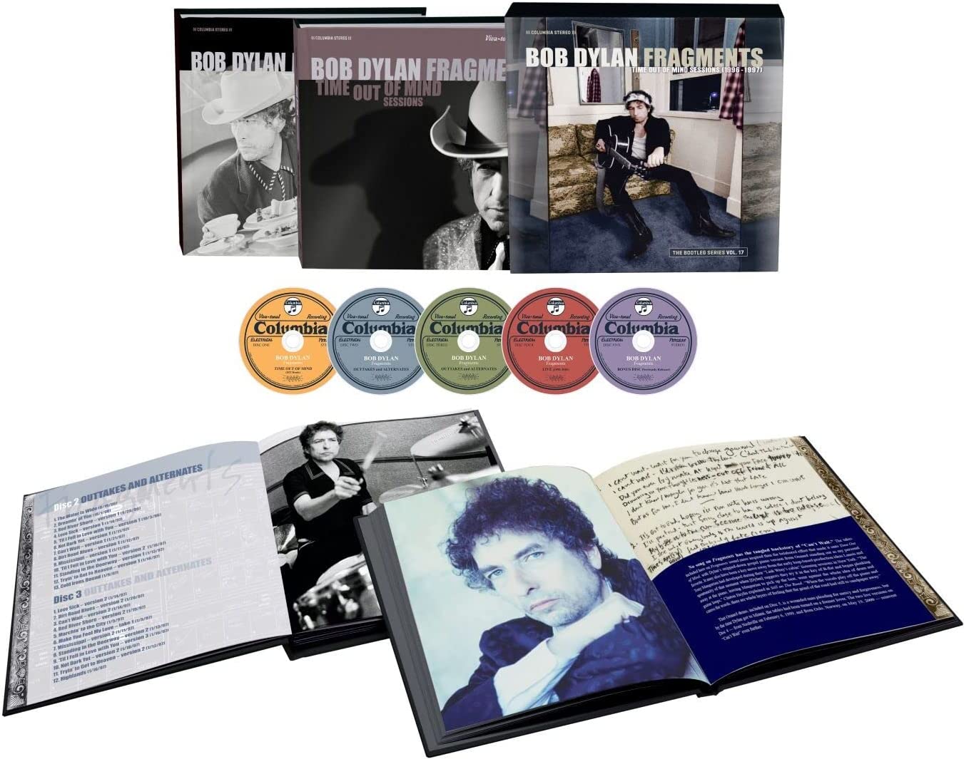 Bob Dylan “Fragments” CD box set with album covers and discs.