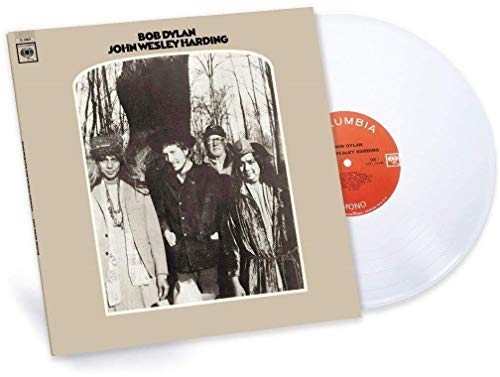 Bob Dylan’s “John Wesley Harding” vinyl record with white disc and cover.
