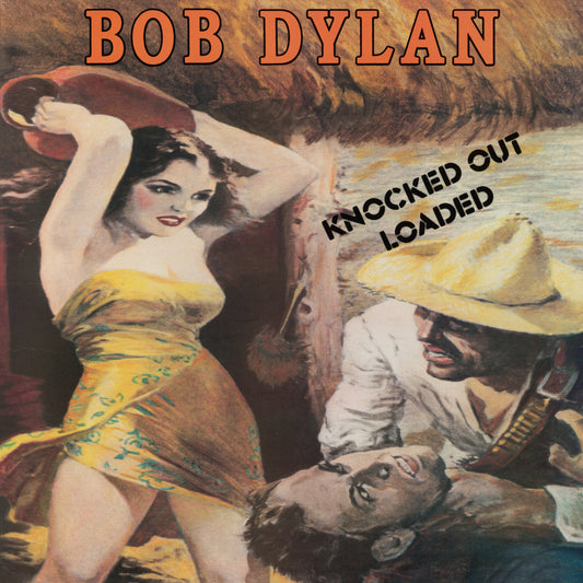 Bob Dylan’s “Knocked Out Loaded” vinyl cover with vintage pulp art.