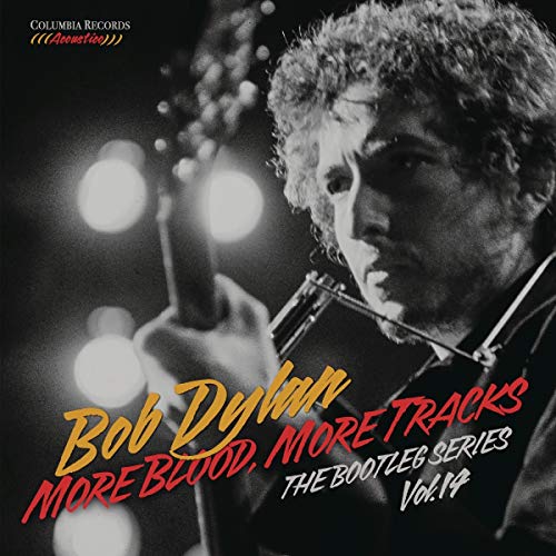 Bob Dylan portrait on album cover, with guitar and red text.