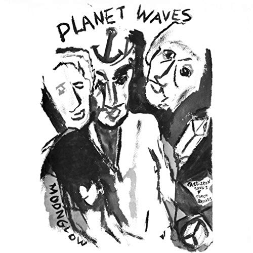 Black and white album cover for Bob Dylan’s “Planet Waves” with sketched faces.
