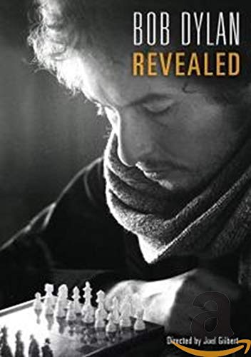 Black and white portrait of Bob Dylan with a chessboard.
