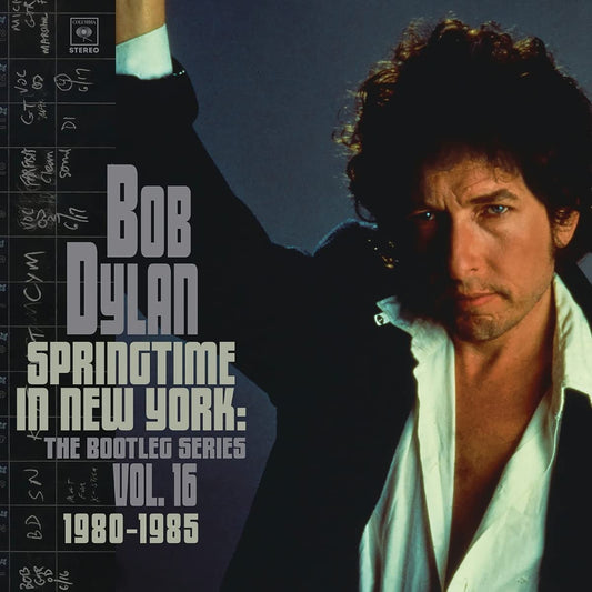 Bob Dylan album cover, showing a portrait and handwritten notes.