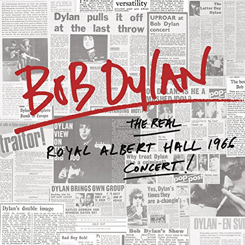 Bob Dylan album cover featuring newspaper clippings and bold red text.