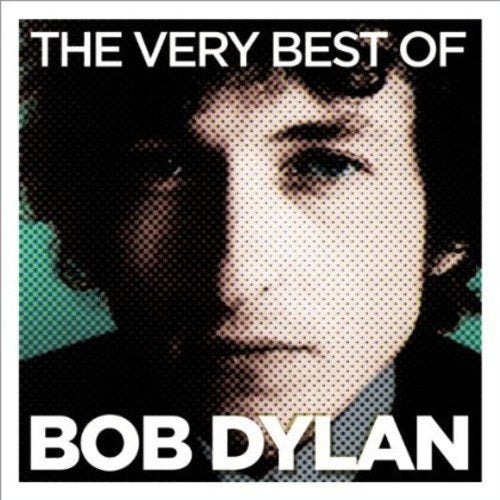 Bob Dylan album cover, black and white halftone portrait.