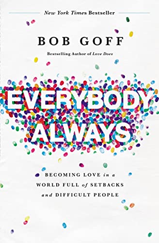 Book cover with title Everybody, Always and colorful candy-like shapes on white background.