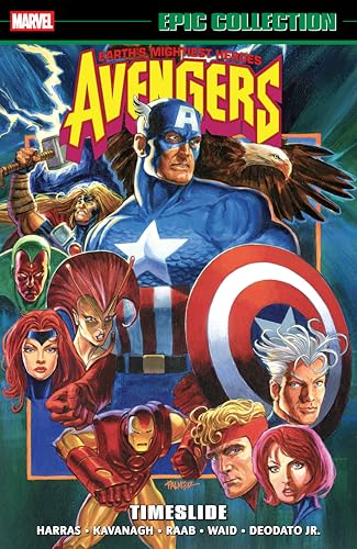 Comic book cover featuring Captain America, Iron Man, and other Avengers characters in a collage.