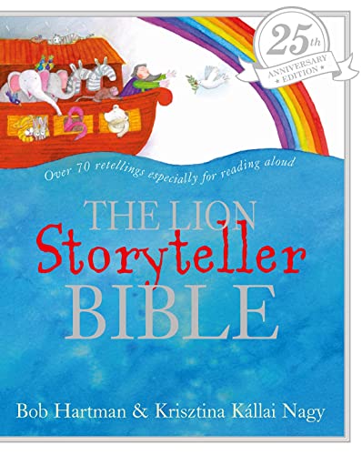 Cover of “The Lion Storyteller Bible” featuring Noah’s Ark and colorful rainbow.