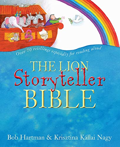 “The Lion Storyteller Bible” cover with Noah’s Ark and rainbow illustration.