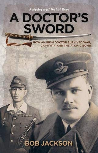 Book cover featuring a doctor, sword, and military hat against a textured background.