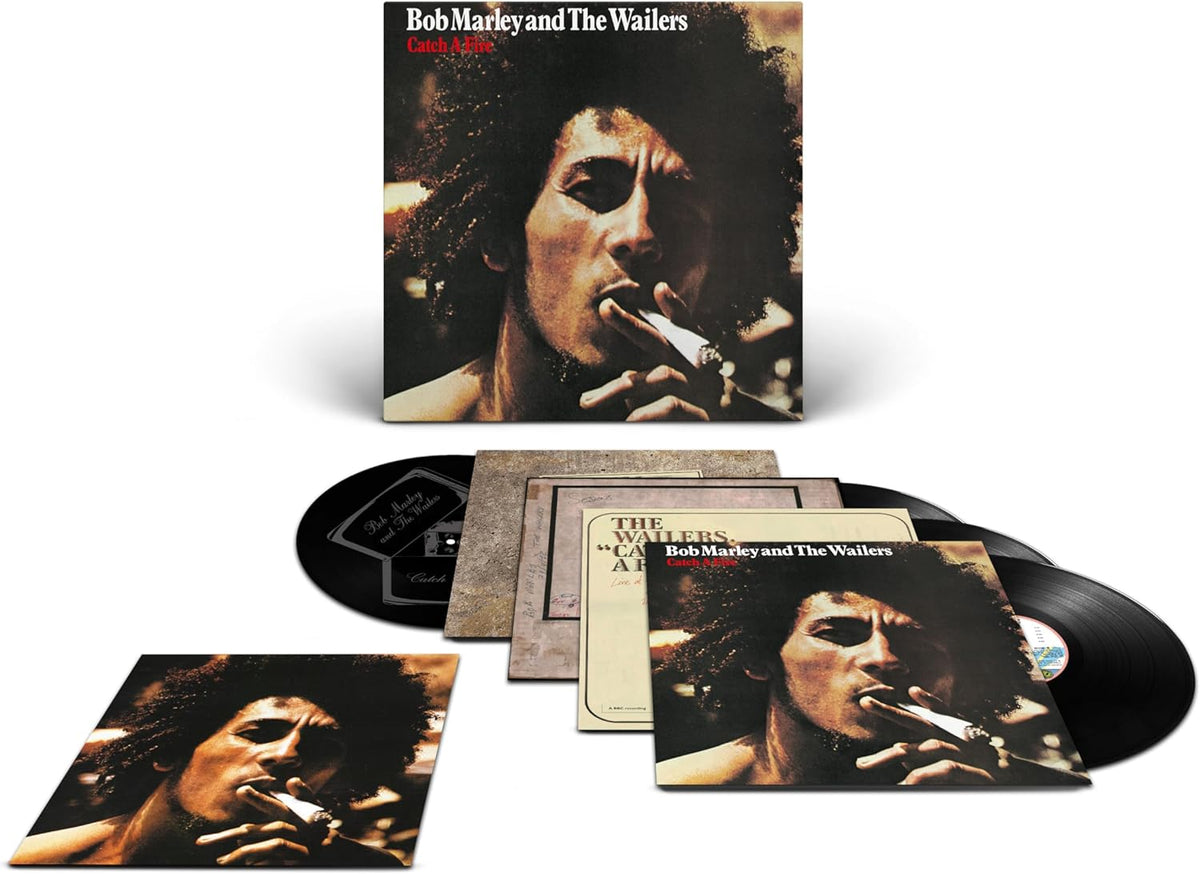Bob Marley album “Catch A Fire” 50th anniversary vinyl edition displayed.