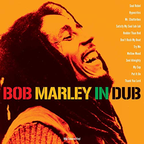 Bob Marley’s “In Dub” green vinyl record cover with portrait.