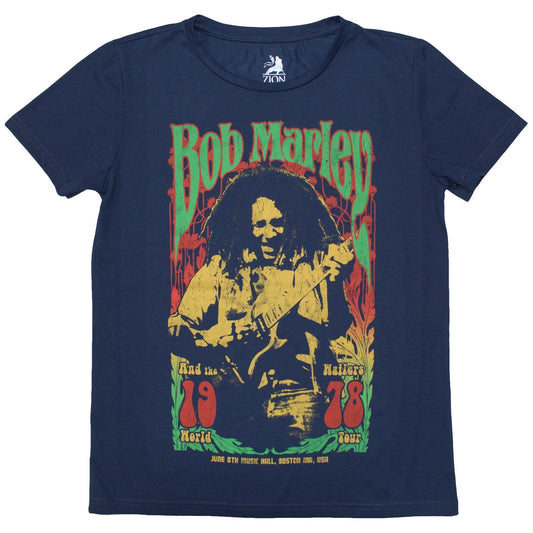 Ladies' black t-shirt featuring a 1978 portrait of Bob Marley.