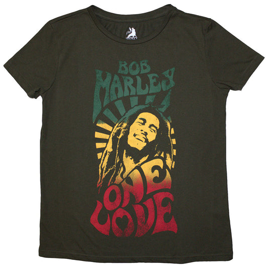 Ladies' XX-Large t-shirt with Bob Marley's "One Love" in gradient colors.