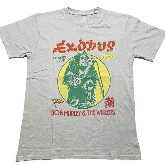 Medium wash-effect t-shirt featuring Bob Marley’s 1977 tour imagery.