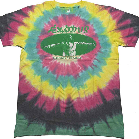 Large, washed-style t-shirt featuring Bob Marley’s “Exodus” album oval logo.