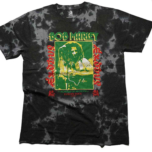 Tie-dye unisex t-shirt featuring Bob Marley and Exodus theme in a wash collection.