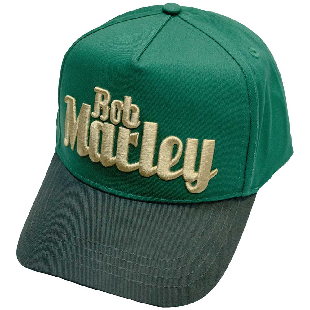 Black unisex mesh back baseball cap featuring a white Bob Marley text logo.
