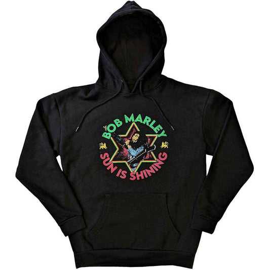 Dark hoodie with a Bob Marley “Sun Is Shining” graphic, size XX-Large.