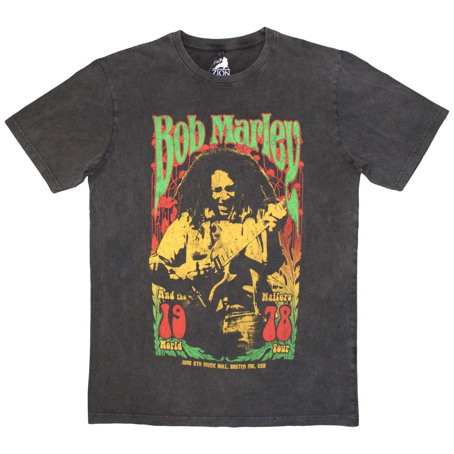 Washed, faded t-shirt featuring Bob Marley’s 1978 portrait, size XX-Large.
