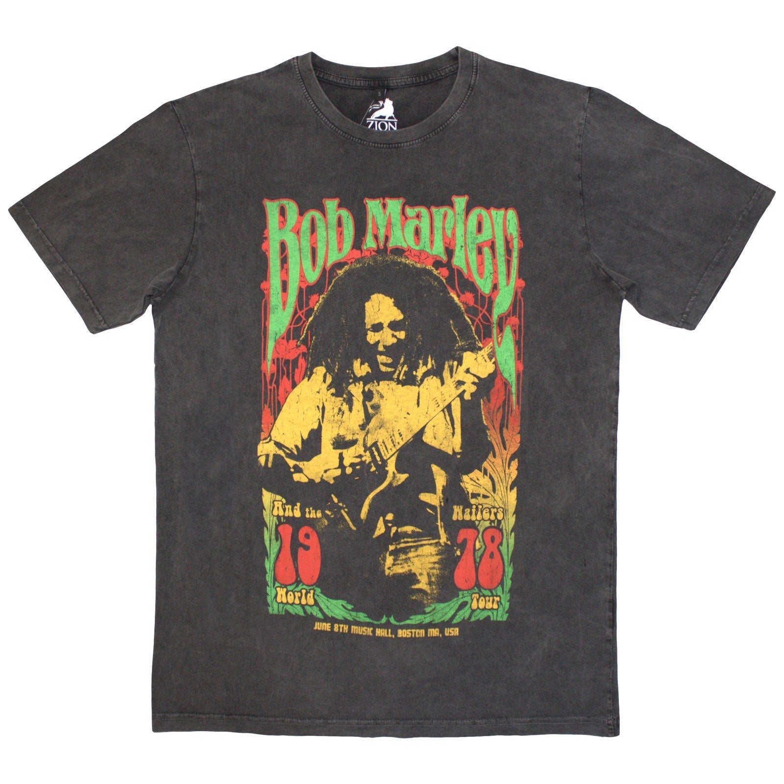 Washed, faded t-shirt featuring Bob Marley’s 1978 portrait, size XX-Large.