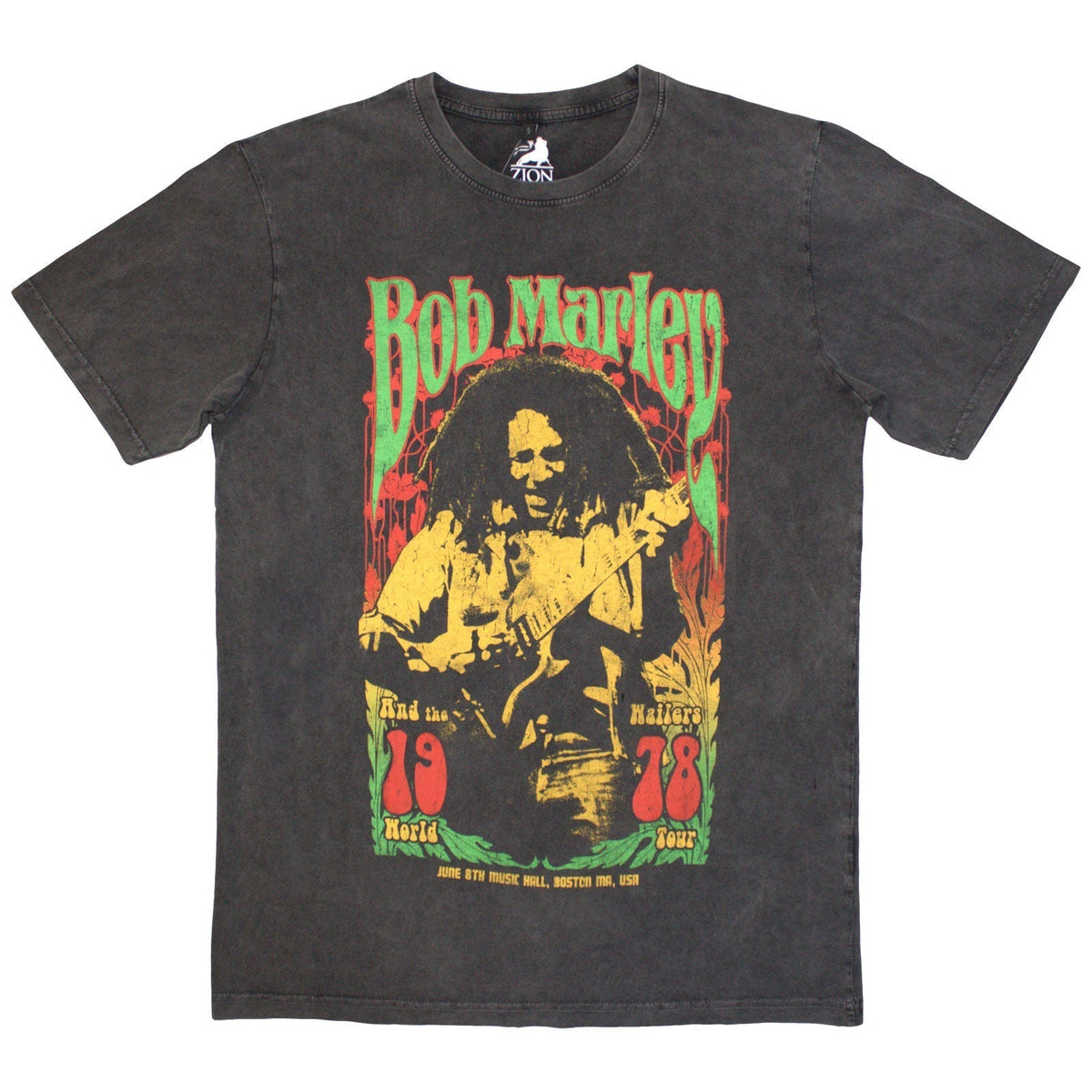 Washed, faded t-shirt featuring Bob Marley’s 1978 portrait, size XX-Large.