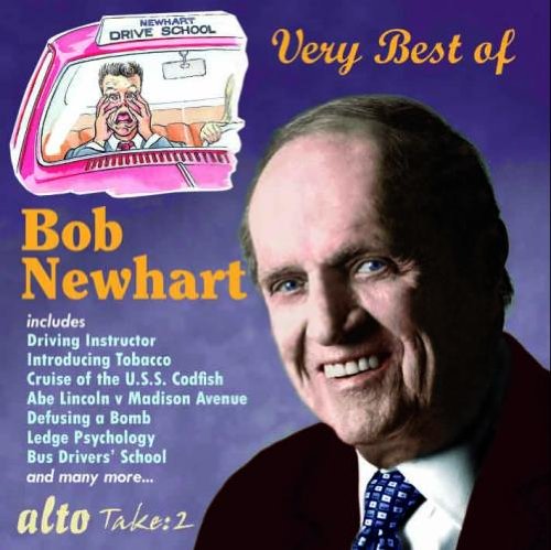 CD cover featuring Bob Newhart's portrait and cartoon driving scene, titled "Very Best Of."