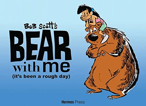 Cartoon bear carries a small person on its head, book cover.