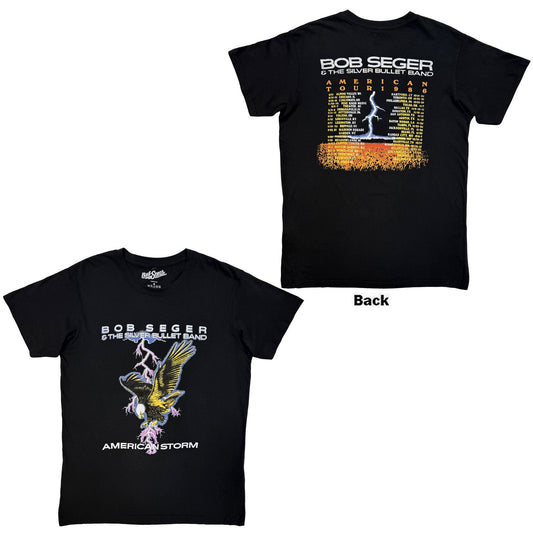 Black t-shirt with Bob Seger’s 1986 American Tour dates and lightning graphic.