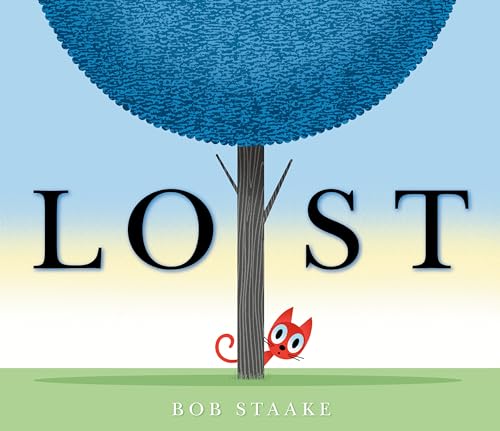 Book cover: a small red kitten hides behind a tree, title "LOST".