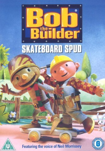 Bob the Builder and Spud the scarecrow riding a skateboard on a DVD cover.