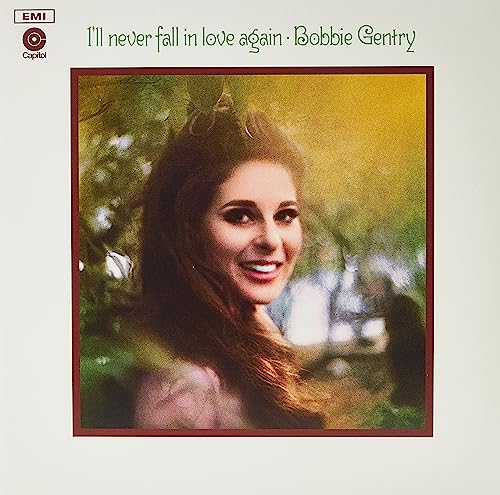 Bobbie Gentry album cover: portrait of a smiling woman in a red frame.