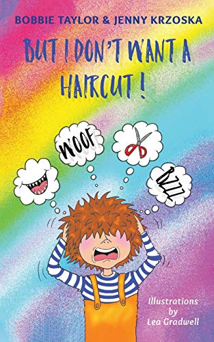 Book cover: a distressed child resists a haircut, colorful illustrations.