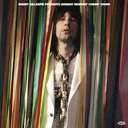 Bobby Gillespie portrait with colorful ribbon backdrop for album cover.