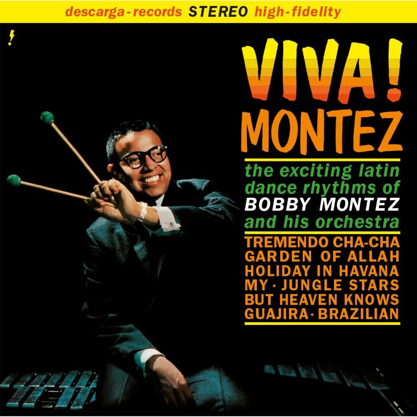 Bobby Montez album cover: a smiling man with maracas and piano.