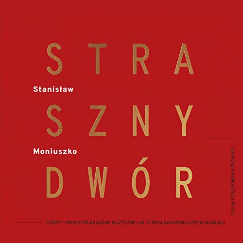 Red album cover with large, gold text reading "Straszny Dwór" and composer's name.