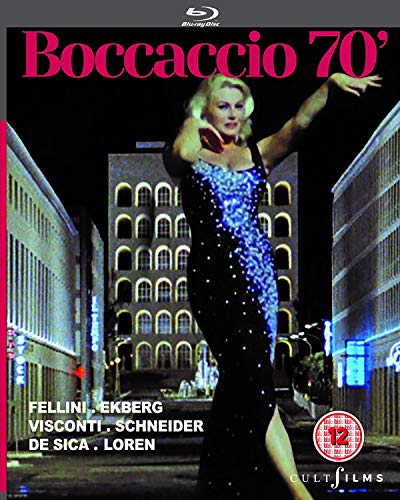 Blu-ray cover for "Boccaccio 70'", featuring Anita Ekberg in a blue dress.