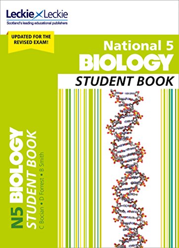 Green National 5 Biology student book cover with DNA illustration.