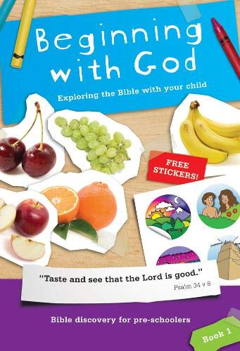 Book cover with fruit, stickers, and text about Bible discovery for children.