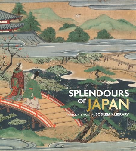 Japanese landscape painting with figures, book cover "Splendours of Japan".