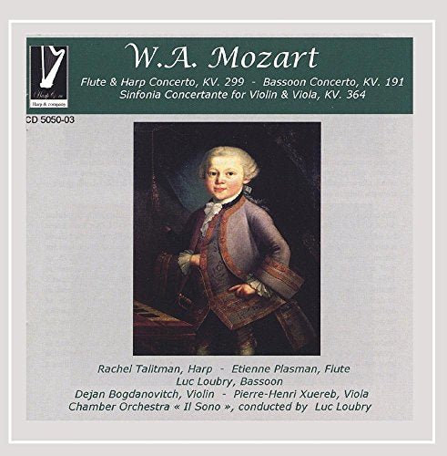 A CD cover featuring a portrait of a young Mozart in 18th-century attire.