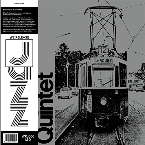 "CD cover with black and white tram image and text 'Quintet' on left side."