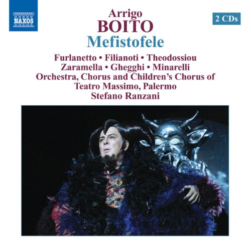 CD cover for Boito’s “Mefistofele” opera, featuring performers and demonic imagery.