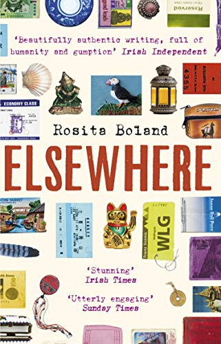 Book cover with travel-themed imagery and large red title: "ELSEWHERE".