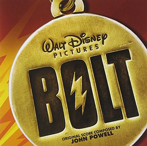 Gold CD cover for Disney’s “Bolt” with lightning bolt graphic.