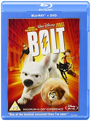 Bolt" Blu-ray/DVD combo pack featuring the dog Bolt and Penny.