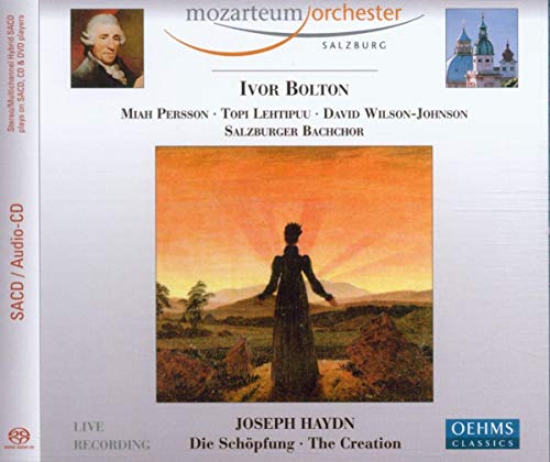 CD cover featuring a figure overlooking a landscape at sunrise, titled Haydn The Creation.